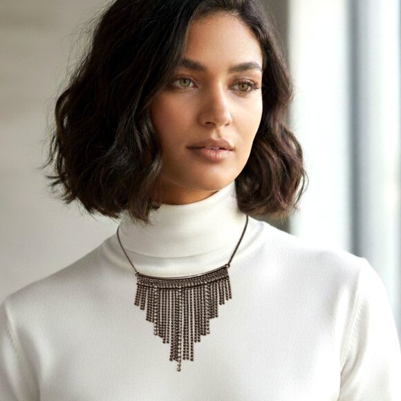 Handmade Gun Metal Rhinestone Fringe Statement Choker Fashion Necklace - Picture 8 of 8